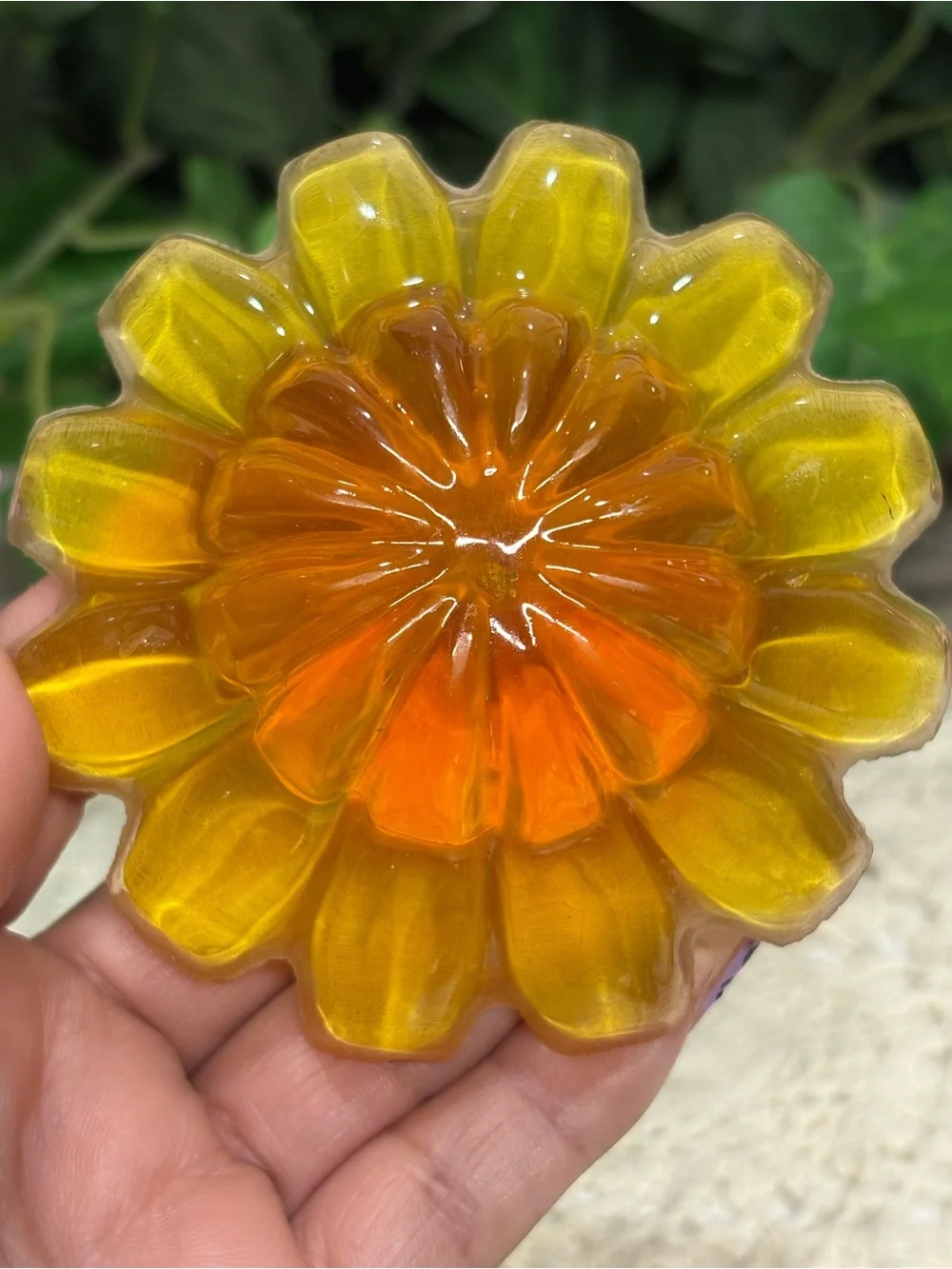 Amber Yellow Glass Bird Figurine Frosted Flower Base 3D Effect